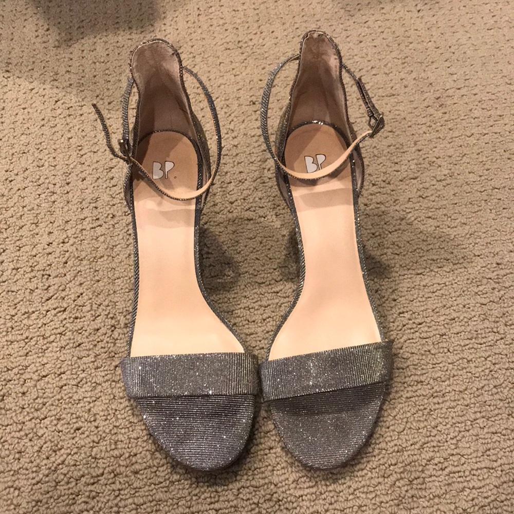 BP. Ankle Strap Silver Sparkly 2.5 in High Heels